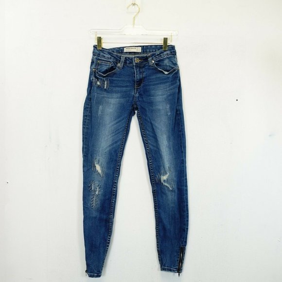 COTTON ON Women's‎ Dark Blue Ankle Skinny Denim Jeans 6 Distressed Low Rise Slim - Picture 1 of 13